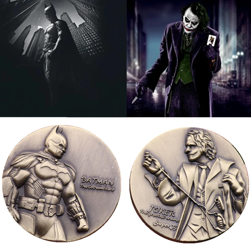 

Cartoon Anime Movie Periphery Batman Commemorative Coin Dark Knight Cosplay Prop Accessories Joker 3D Double Commemorative Coins