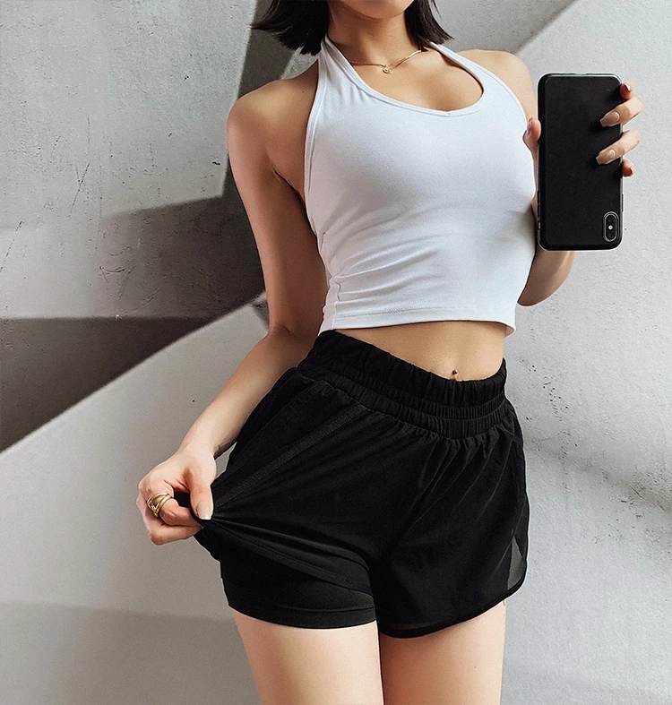 Women Sports Yoga Shorts For Workout Fitness Running Double Layer Activewear Quick Dry Tummy Control Athletic Gym Shorts