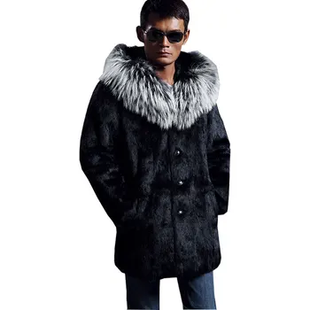

New 2017 Faux Mink Coat Man Full Mink Long Windbreaker Mink Fur Coat Winter Men Fake Fur Coat