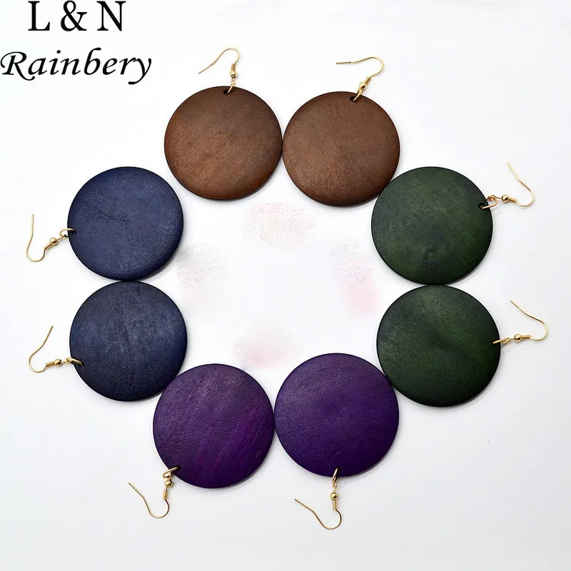 

Rainbery 2019 New Fashion 1pair Monogram Wood EarrIngs Women Jewelry Wholesale Natural Wood Dangle Earrings JE0541