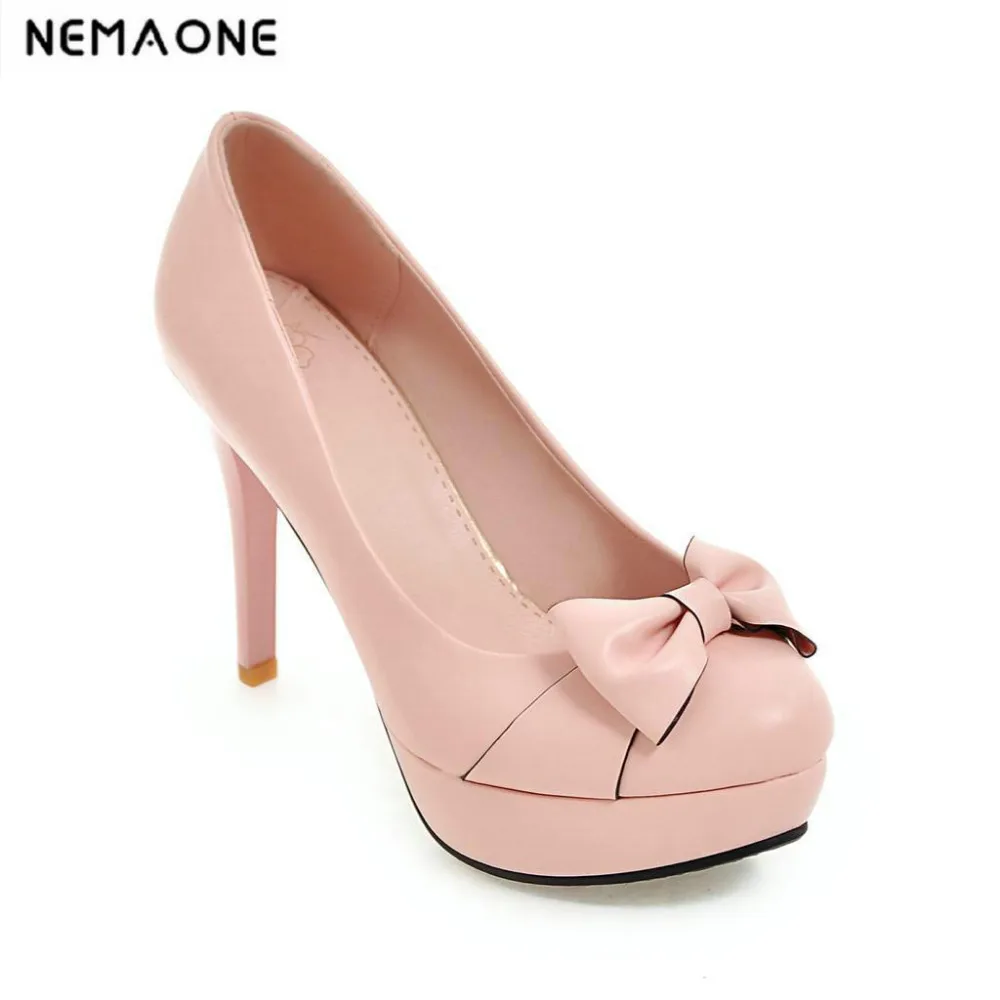 

Big size 34-43 sweet women pumps round toe high heels black white pink platform shoes dress shoes woman