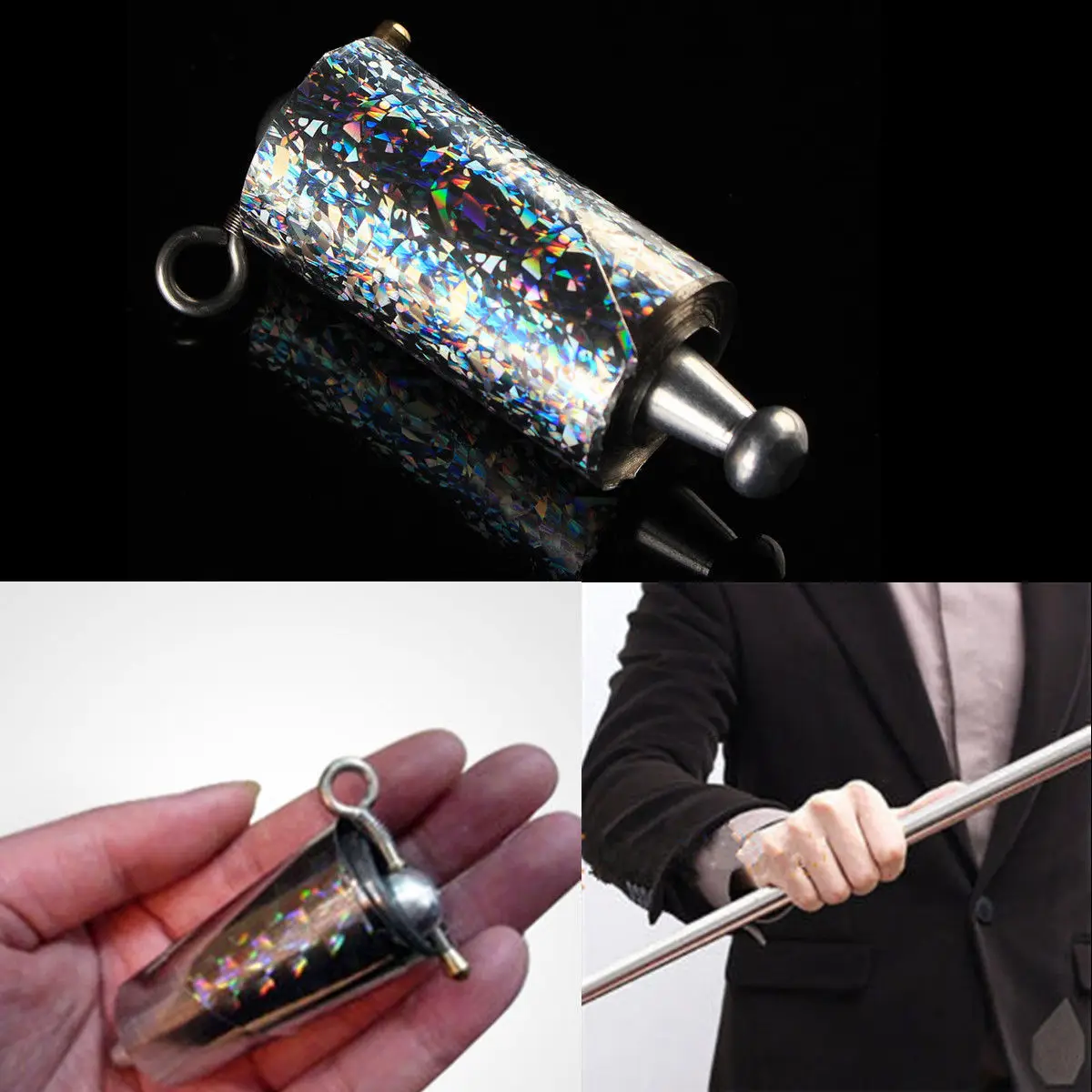 

New110CM Length Appearing Cane Metal Silver Close Up Illusion Silk to Wand Tricks for Professional Magician Stage