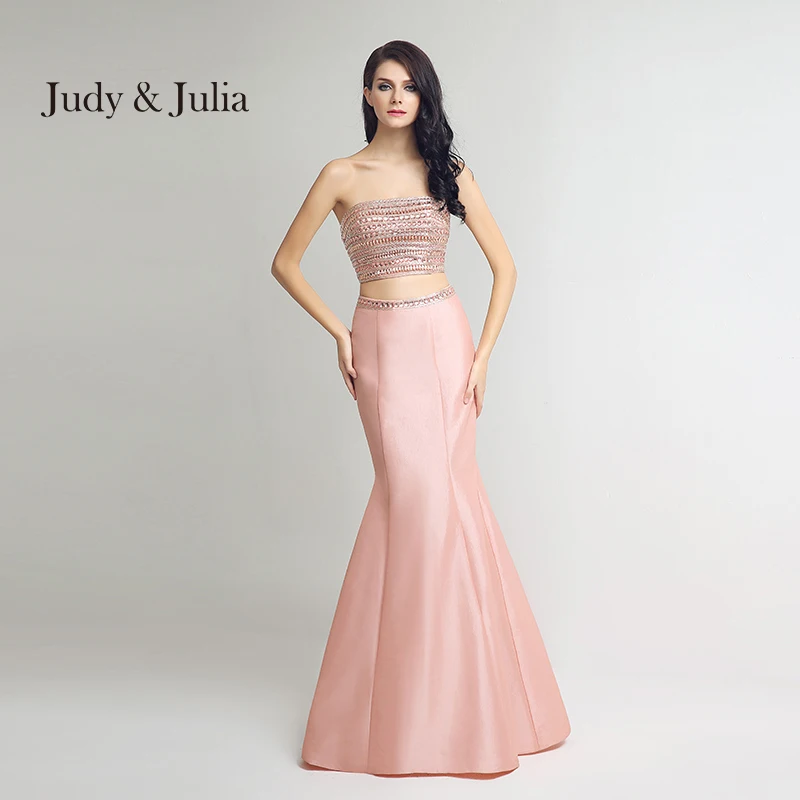 Glamorous Crystal Beaded Two Piece Prom Dresses Mermaid Evening Dress