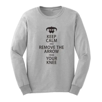 

Loo Show Keep Calm & Remove the Arrow From Your Knee Long Sleeve T-Shirts Casual Men Tee
