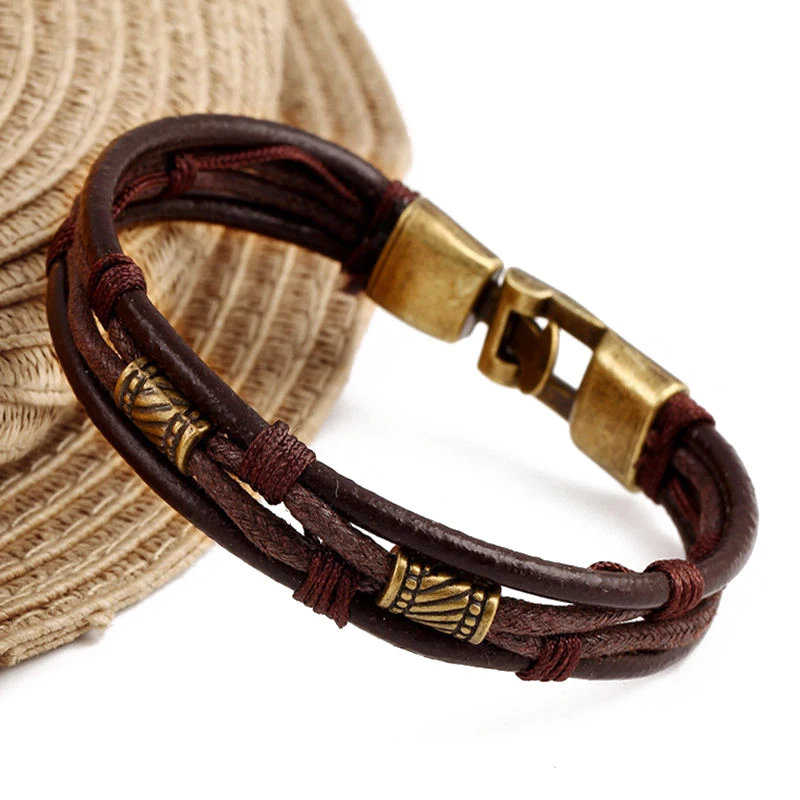

Vintage Stainless Steel Bangle Bracelet Punk Leather Braided Wristband Bracelet For Men Women Ethnic Jewelry pulseira feminina