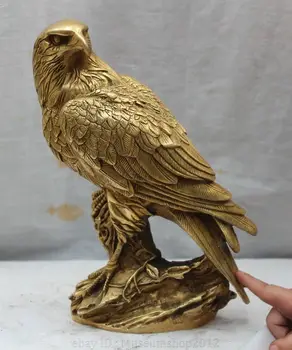 

9" China Chinese Folk Fengshui Brass Fu Animal king of birds Hawk Eagle Statue