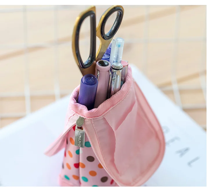 Японский кавайный чехол для карандаша, растягивающийся стоячий узор в горошек, тканевая сумка для карандашей, Детская школьная коробка для ручек для девочек, чехол для карандаша Estuche Escolar