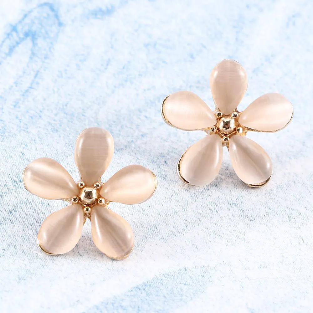

1Pair Simple Fresh Flower Cherry Ear Stud Opal Earrings Female 2019 Exquisite Korean Style Earring Jewelry