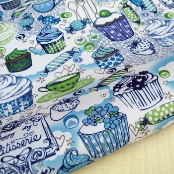 

PVC coated waterproof fabric - Icecream candy cake and coffee (blue) (WF177)