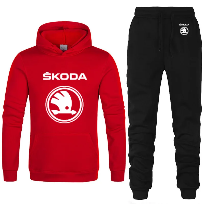 Hoodies Men Skoda Car Logo Printed unisex Sweatshirt Fashion Men Hoodie hip hop harajuku Casual Fleece Hoodies Pants Suit 2Pcs - Цвет: 807