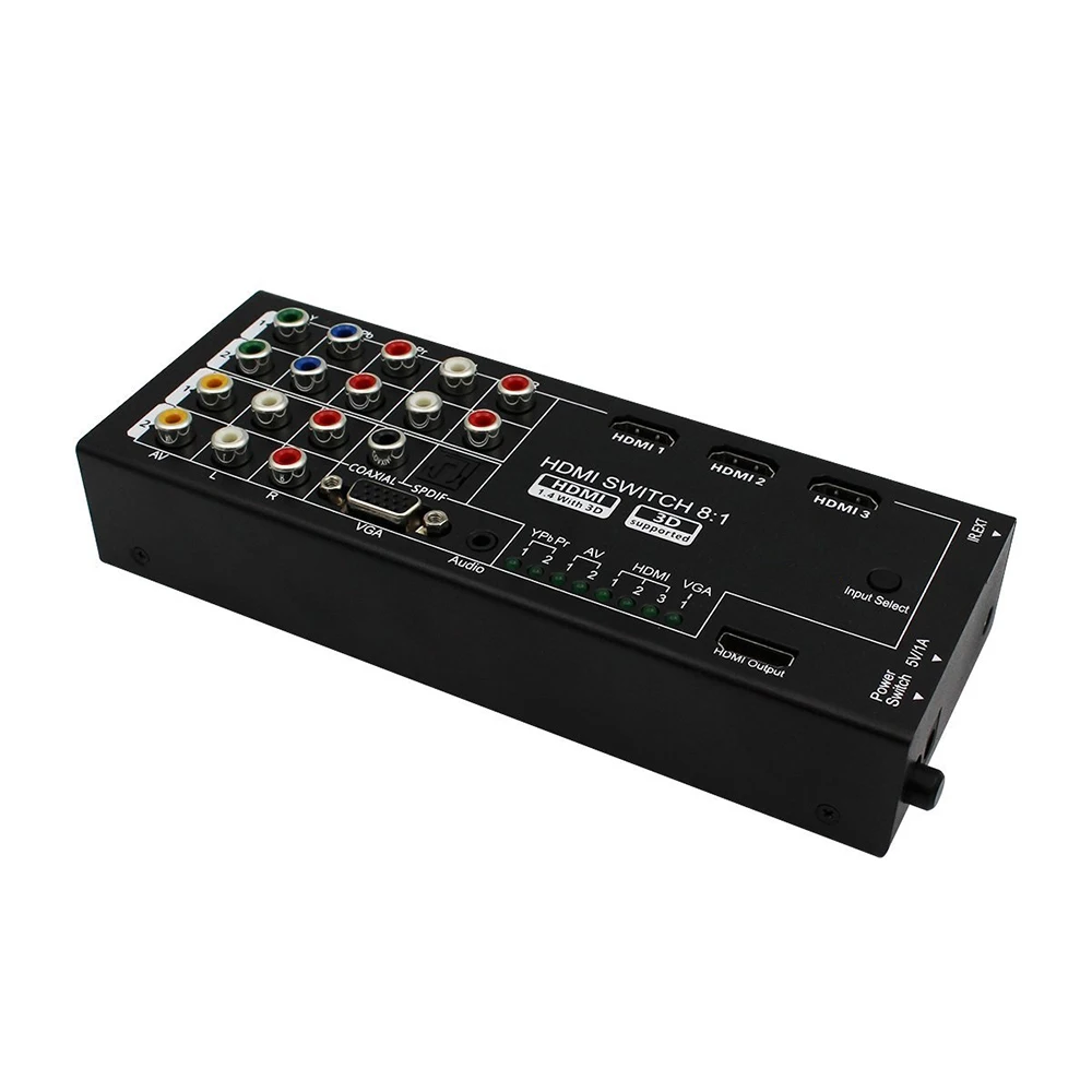 New Multi-Functional HDMI Switch Splitter Converter HDMI Audio Extractor with 8 Inputs to 1 HDMI Output with Optical / Coaxial