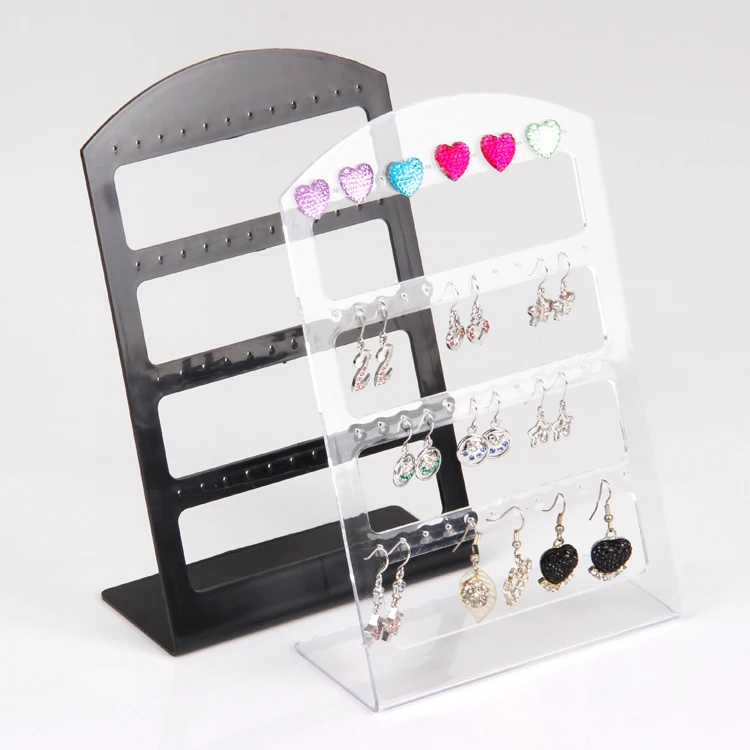 

TONVIC Wholesale 6Pcs Clear/Black 12.5X18.5 Plastic Earring Display Stand Holder 48 Holes 4 Layers