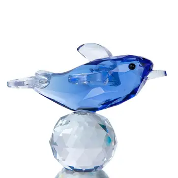 

H&D Blue Crystal Dolphin Figurine Collectible with Ball Paperweight Table Knicknack Fengshui Ornament