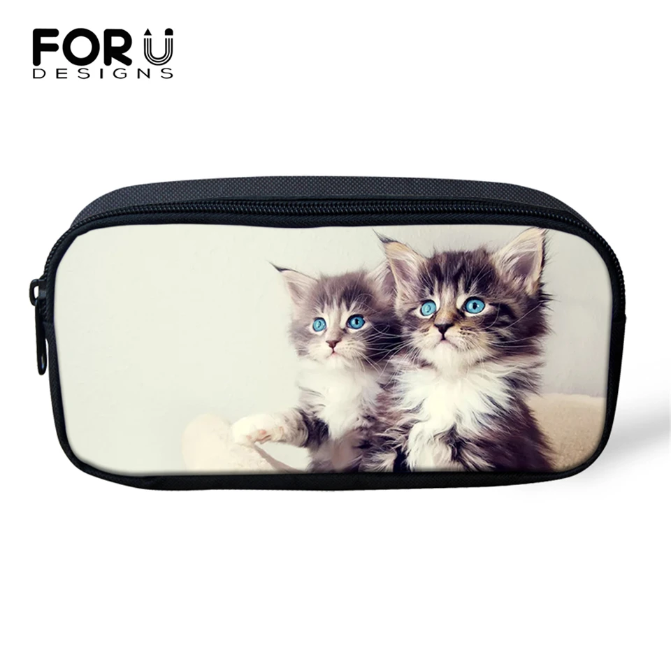 

FORUDESIGNS Kawaii Cats Prints Cosmetic Bags Lady Make Up Travel Bags Little Animal Pattern Girls Pen Bags Children Pencil Bags