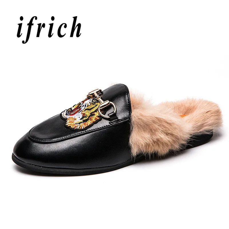 

Fashion Footwear for Men Different Style Male Half Flats Shoes Comfortable Warm Fur Men Shoes with Fur Slip-on Walking Shoes Men