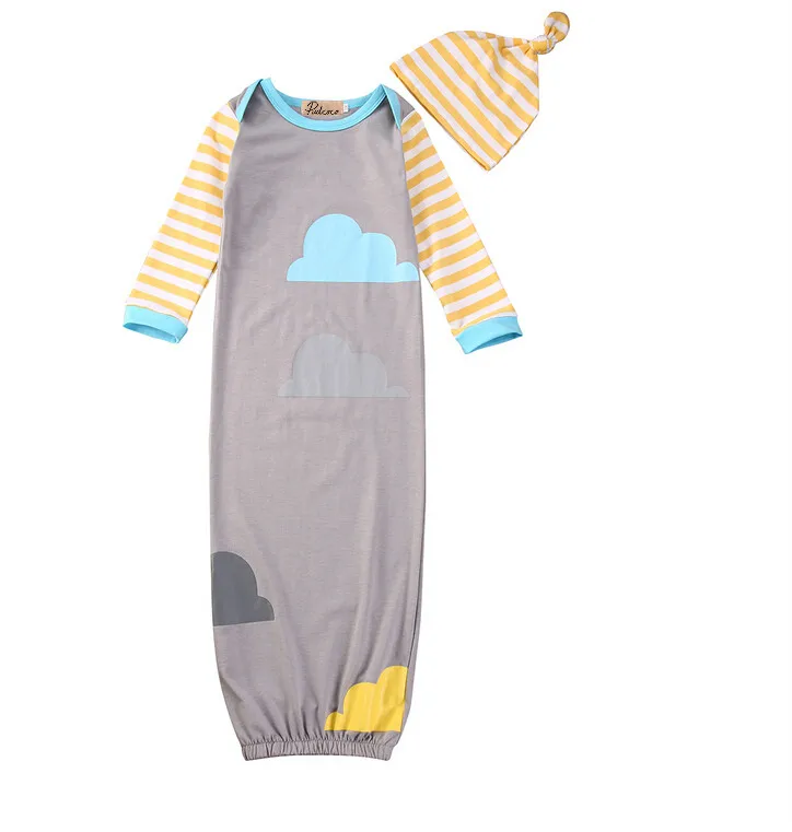 

Cotton Soft Baby Infant Swaddle Wrap Sleeping Bag Hat Sets Clothes Long Sleeve Stripes Rompers Clothes 0-12 Months