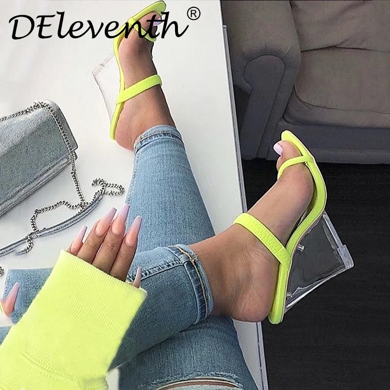 

Deleventh Sandals for Women Yellow Green Strap Red high-heeled Shoes Summer Sandals sexy Elegant woman fashion Wedges shoes
