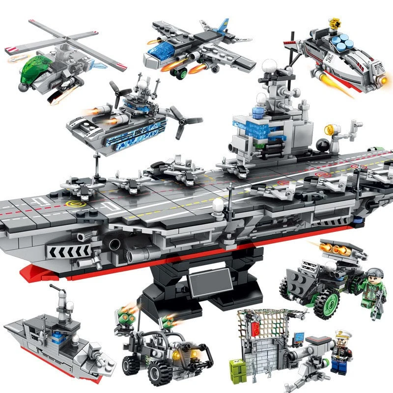 

863PCS Building Blocks Compatible Legoed Helicopter warship weapon bricks Toys Military Ship Model Soldiers 8in1 Bricks for boy