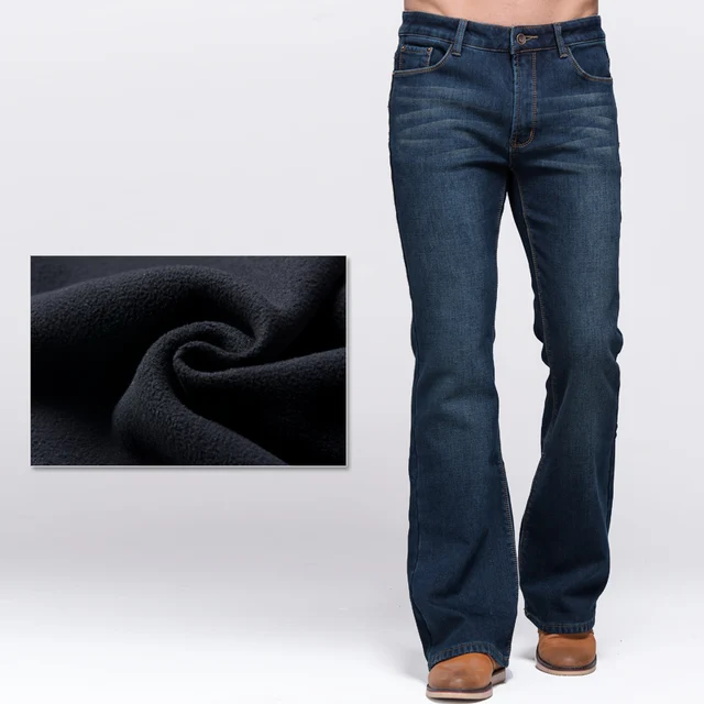 GRG Mens Winter Stretch Denim Jeans Thicken Warm Pants Slim Slightly Flare Trousers Boot Cut Fit
