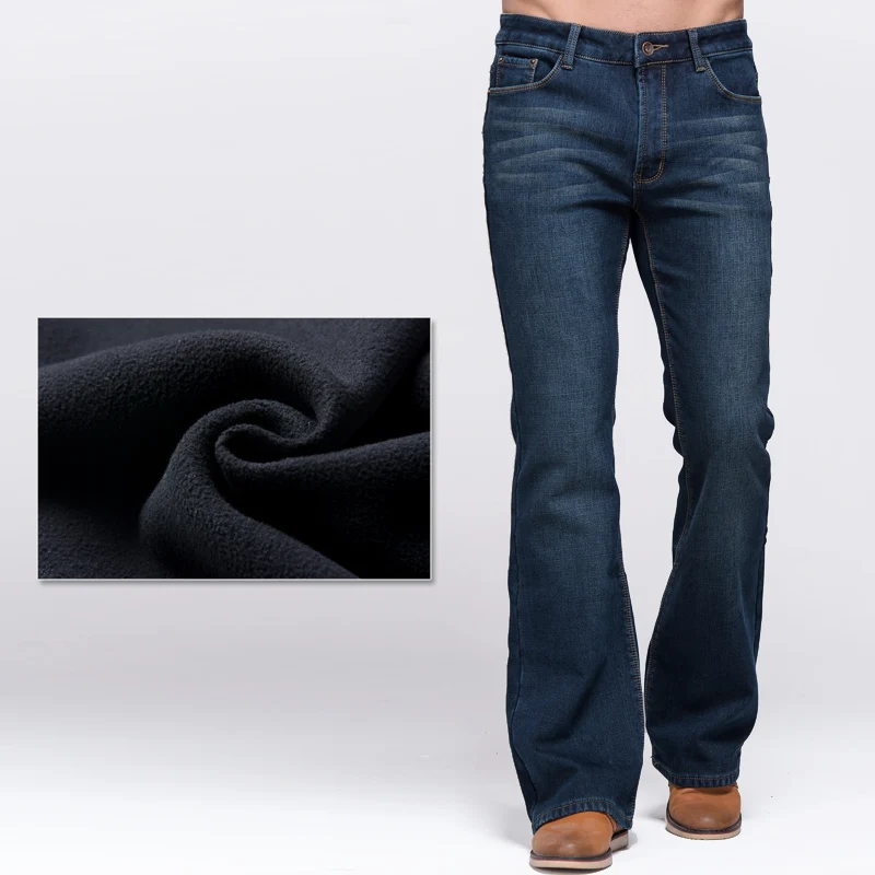 Skup GRG męskie zimowe dżinsy Stretch zagęścić ciepłe spodnie Slim lekko rozkloszowane spodnie Boot Cut Fit polar runo Jeans