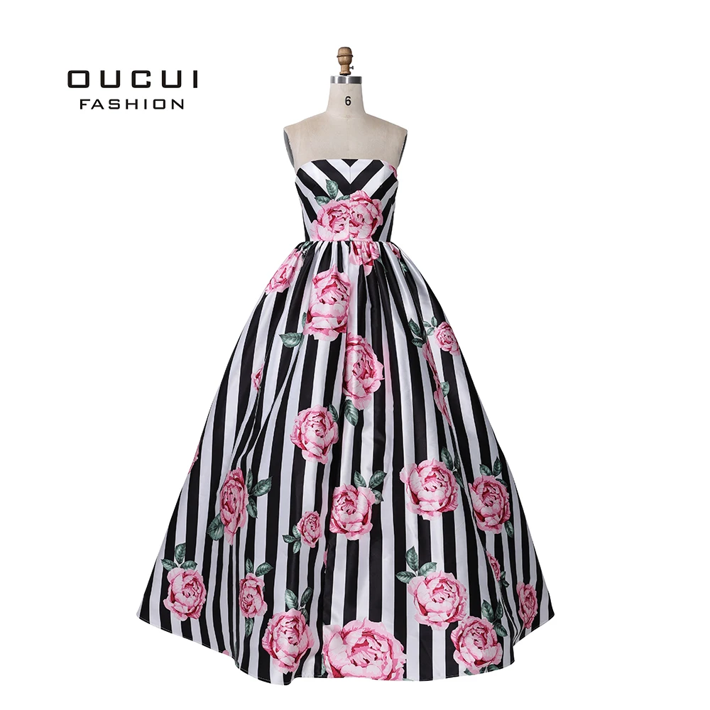 

Simple Design Sexy Sweetheart Ball Gown Prom Dresses 2019 Floral Print Satin Floor Length Party Dress Vestido For Girl OL101020