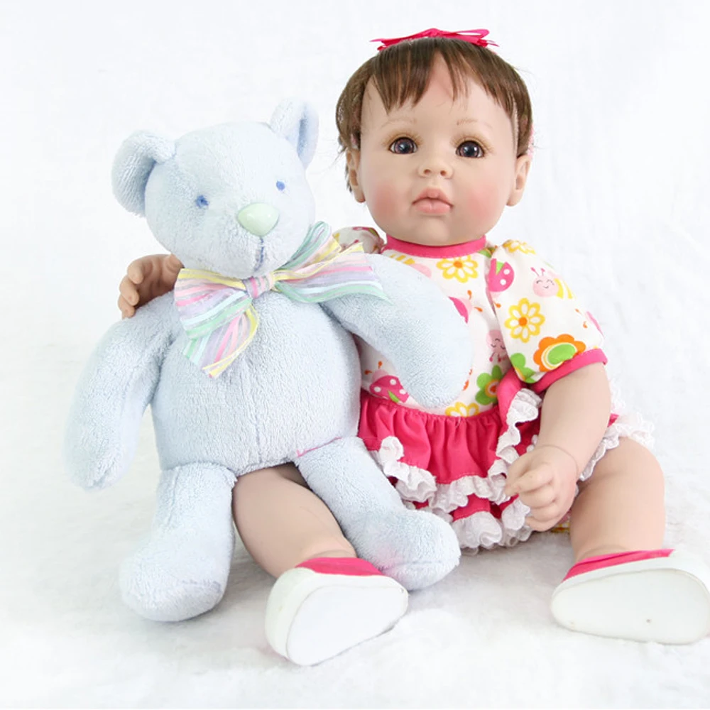 

NPK Newest 52cm short Hair Silicone Reborn Baby Girl Doll and mini bear toy doll Reborn High-end Gift Toy Doll Christmas gifts