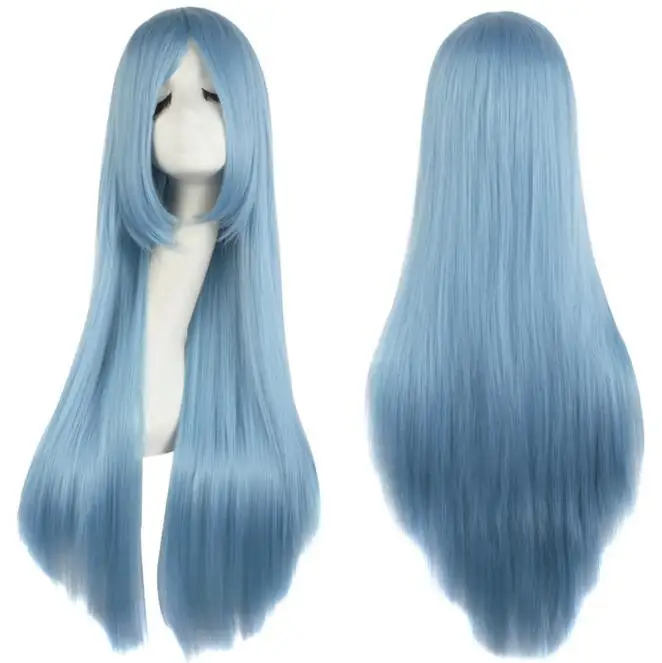 

80cm Lolita Light blue Long Straight Wig Harajuku Women blue Wig Comic-con role play hair free shipping