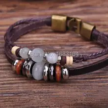 G78 Бронзовый Мода кожа дерева и камня Бусины браслет манжеты Для Мужчин's