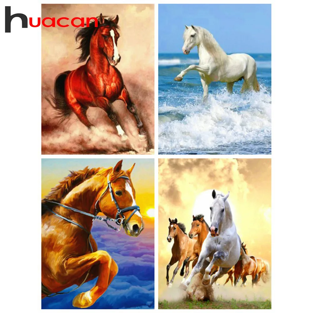 

Huacan Diamond Painting With Square/Round Stones Horse Picture Of Rhinestones Diamond Mosaic Scenic Home Decoration Diamond Art