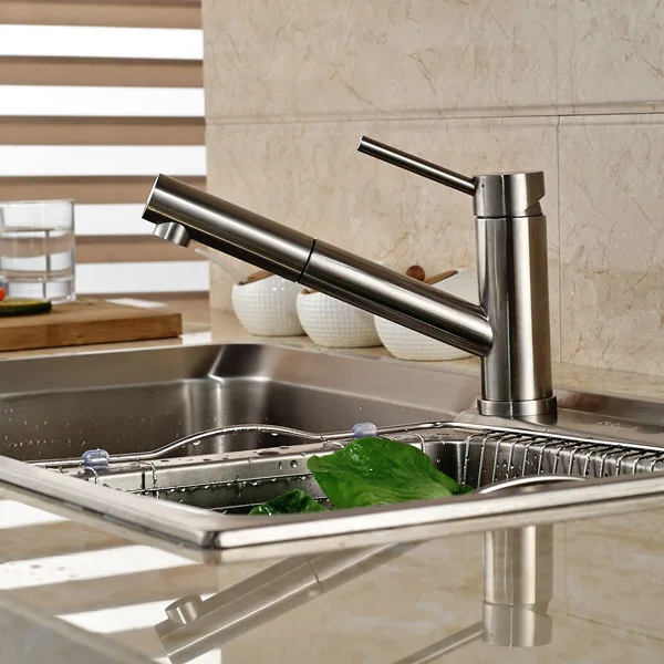 Contemporary Single Handle Pull Down Spray Kitchen Sink Faucet Pull Out Brushed Nickel Faucets