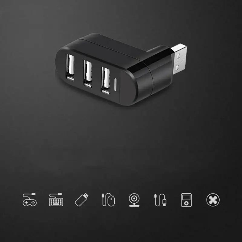 Универсальная 180 градусов Поворот Hi-Скорость USB2.0 концентратора mini 3 Порты и разъёмы сплиттер концентратор адаптер для ПК компьютер для