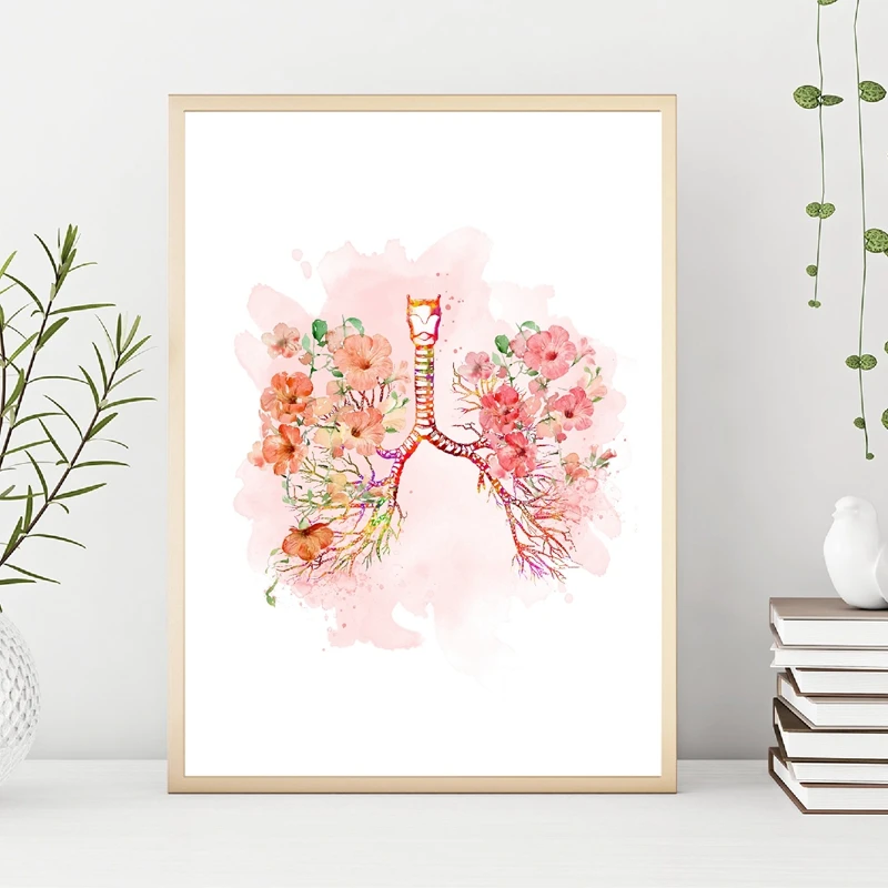 

Lungs and Flower Print Bronchi Watercolor Medical Anatomy Lungs Wall Art Canvas Painting Anatomical Medicine Doctor Office Decor