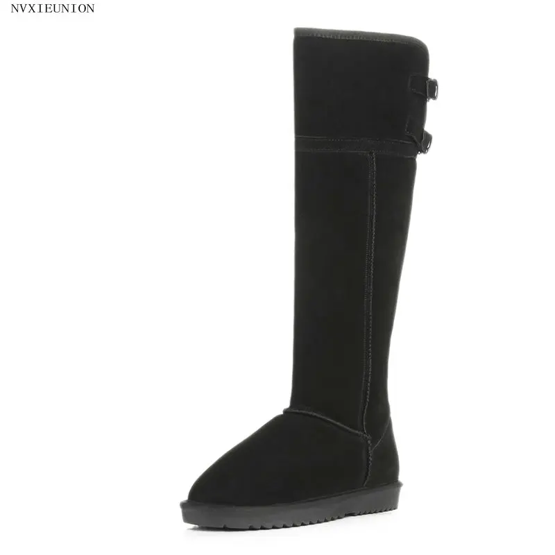 

NEMAONE 2017 shoes woman women's fashion black cow suede snow boots knee boots Free shipping