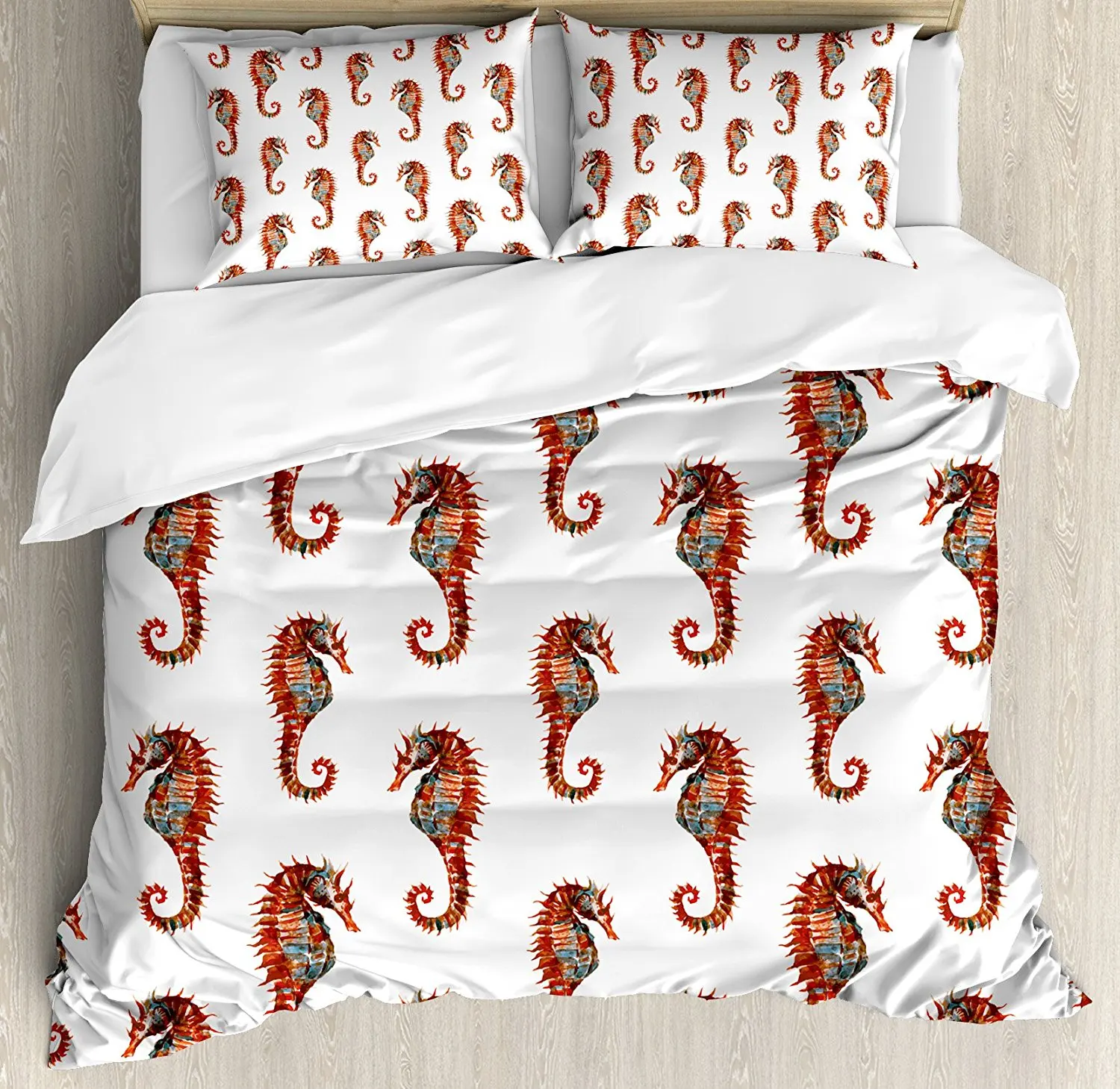 

Animal Decor Duvet Cover Set Watercolor Stylized Seahorse Pattern with Vibrant Effect Beauty of Nature Design 4pcs Bedding Set