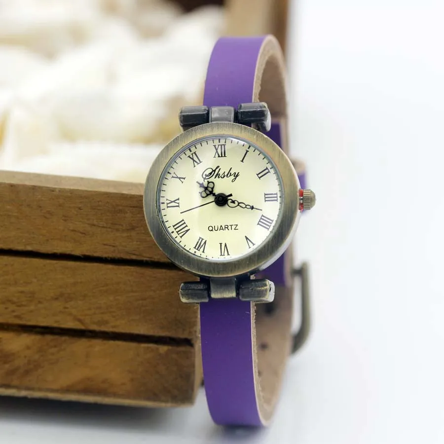Shsby модные популярные женские часы с кожаным ремешком, женские винтажные часы в римском стиле, ЖЕНСКИЕ НАРЯДНЫЕ часы - Цвет: watch bronze purple