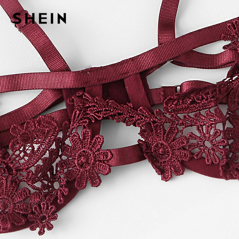 SHEIN Burgundy Sexy Appliques Detail Lace Lingerie Set With Choker Summer Women Wireless Bra and Briefs Underwear Lingerie Sets SHEIN Burgundy Sexy Appliques Detail Lace Lingerie Set With Choker Summer Women Wireless Bra and Briefs Underwear Lingerie Sets