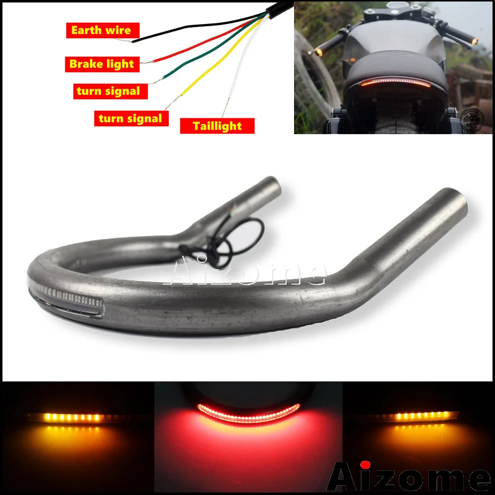 

243mm Moto Cafe Racer Rear Seat Frame Hoop w/ LED Tail Lights Upswept Tracker End Loop 1" Tube For Honda Yamaha Suzuki CB XS GS