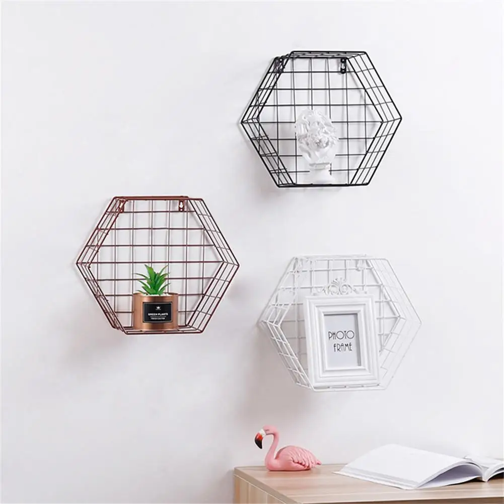 Creative Iron Hexagonal Grid Wall Rack Combination Wall Hanging