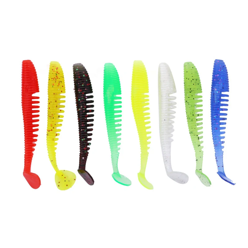 

10pcs/lot Soft Fishing Lure Silicone Sea Flexible T Tail Lure 80mm 2.3g Artificial Minnow Pesca Fishing Carp