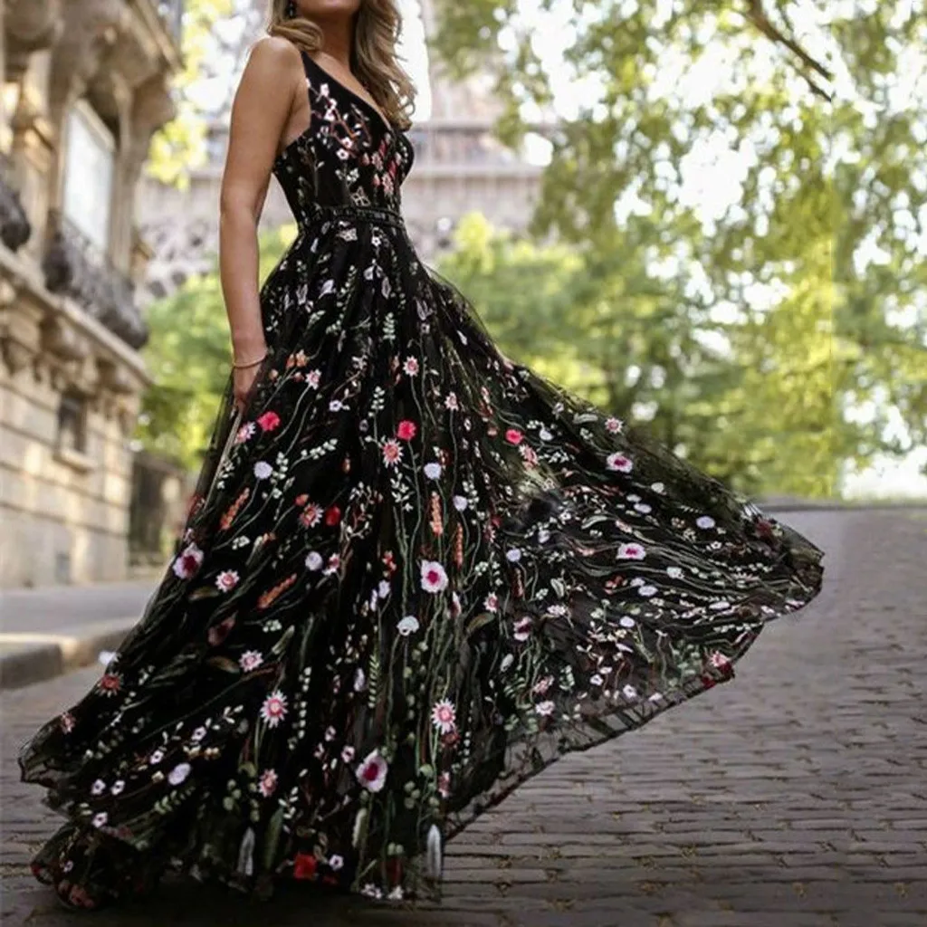 Страусиное Платье женское сексуальное платье без рукавов с v-образным вырезом в пол благородное популярное длинное летнее платье