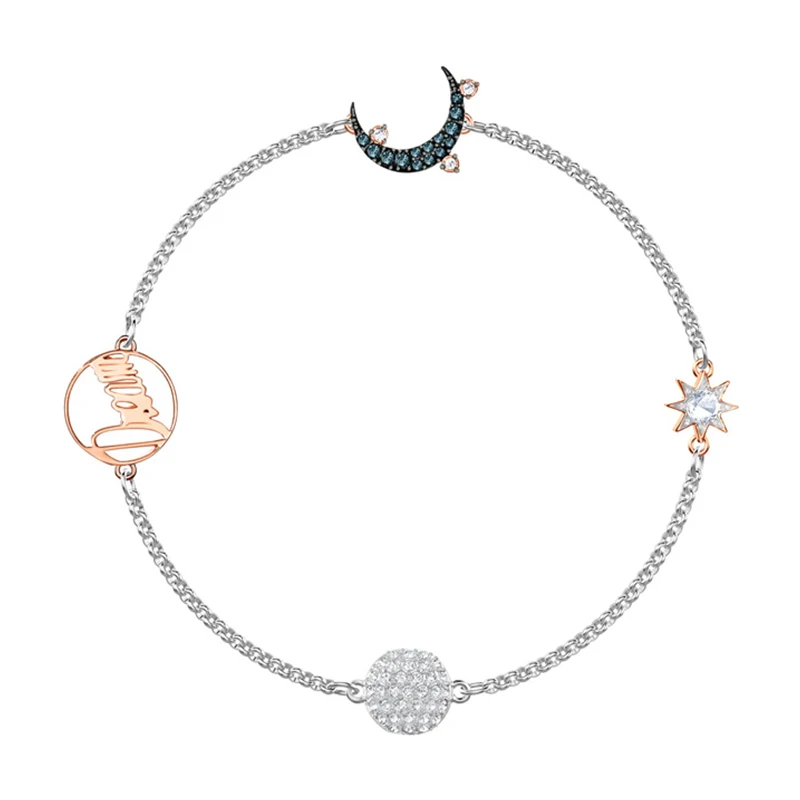 

100% 925 Sterling Silver Swa Original 1:1 New Lady Romantic Temperament Color Design Moon Stars Brick Bracelet Jewelry 5432671