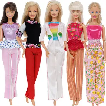 

Random 5 Sets Outfit Lady Fashion Casual Wear Beautiful Colourful Blouses Pants Trousers For Barbie Doll Clothes Play House