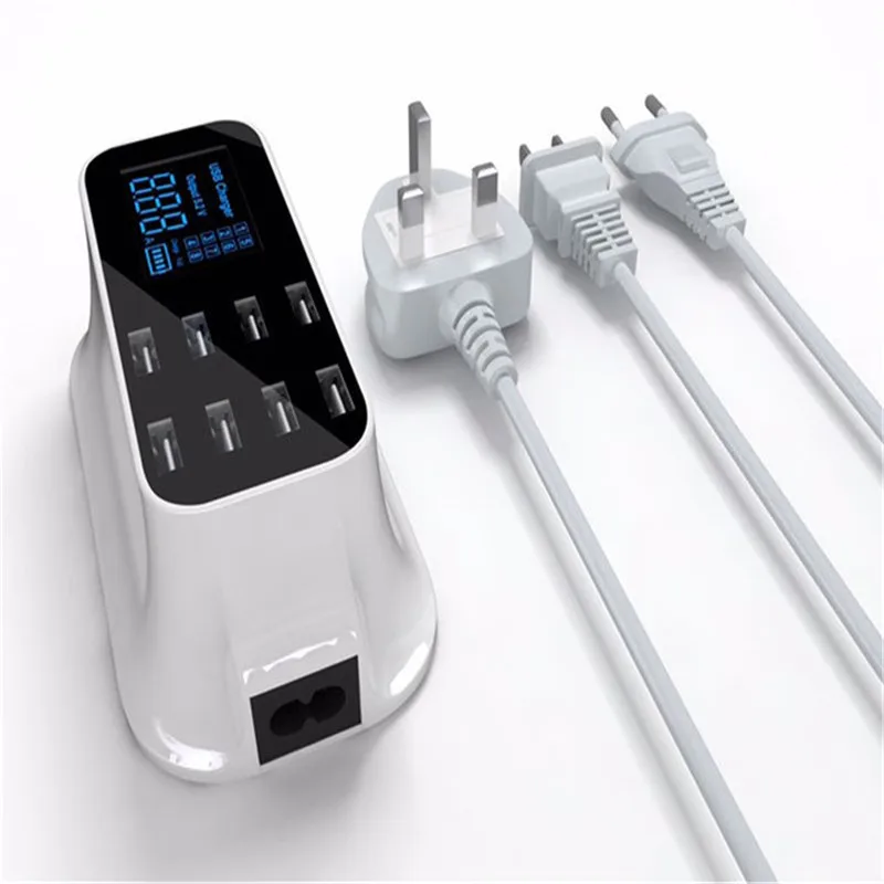 8 Port Smart USB Charger Adapter Station Hub Led Display Mobile Phone Tablet Wall Charger Universal Desktop Power Socket US EUUK
