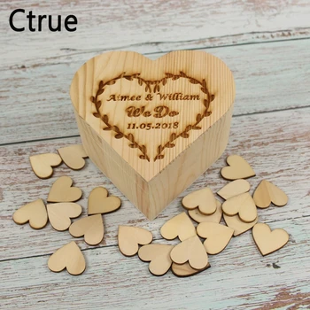 

Personalised Wedding Guest book, Rectangle Keepsake Ring box Date Name alternative Guest Book With 50 Heart Rustic Memory box