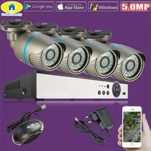 Золотая система безопасности 1920P HD 4CH CCTV 4 канала DVR 4 шт 5.0MP пуля наружная домашняя видео камера система наблюдения наборы