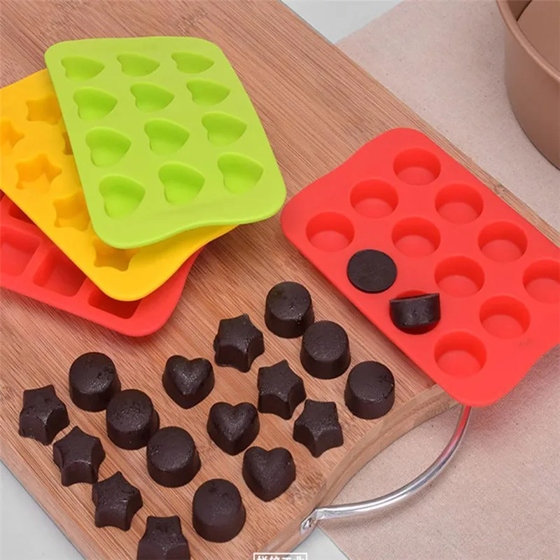 

12 Slot Silicone Chocolate Jelly Mold Tray Star/Heart/Round/Square Shape DIY Pudding Maker Mould Freeze Ice Cube Plate Drop Ship