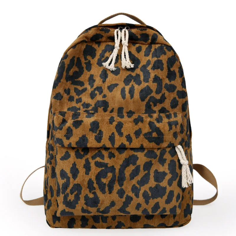 

Miyahouse Leopard Design Women Backpack Large Capacity Corduroy Female Rucksack Fashion Travel Bag Schhol Bag For Teenage Girls