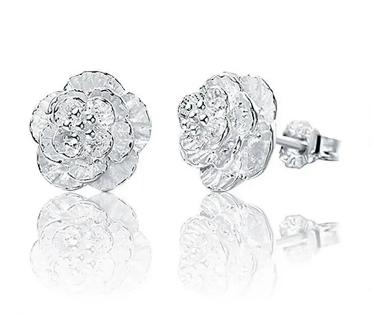 Модные романтические наборные посеребренные серьги-гвоздики с цветком вишни 925 ювелирные изделия для женщин подарок