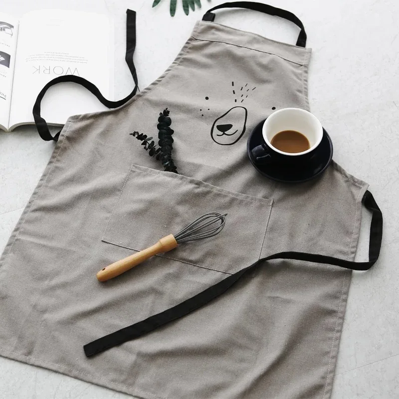 Ins хлопок и лен простой мультфильм безрукавный фартук ткань кухня анти-обрастающий комбинезон одежда Обложка литературный кафе - Цвет: gray