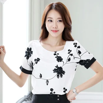 

Cool Summer Lady White Chiffon Blouse Plus Size S-4XL Embroidery Design Short Sleeve Clothing 2018 Women Casual Shirts